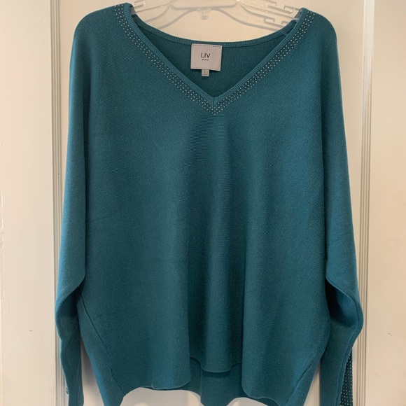 Liv Milano | Turquoise sweater with gemstones size large - Picture 5 of 7